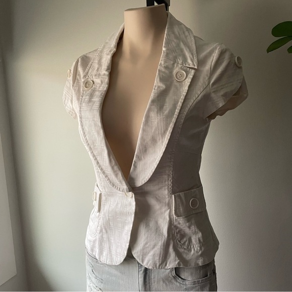 Y2K Vintage Costa Blanca Short Sleeve Blazer White 100% Cotton Size 6 Small - Picture 5 of 8